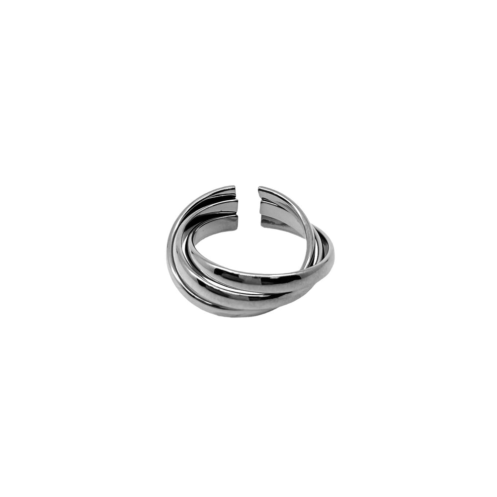 Anelo a fasce intrecciate lisce, in acciaio inox che non perde colore, colore argento